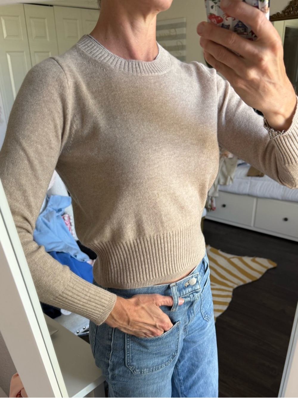 J.Crew Cashmere Shrunken Sweater XXS | Cropped Crewneck | Heather Stone Beige